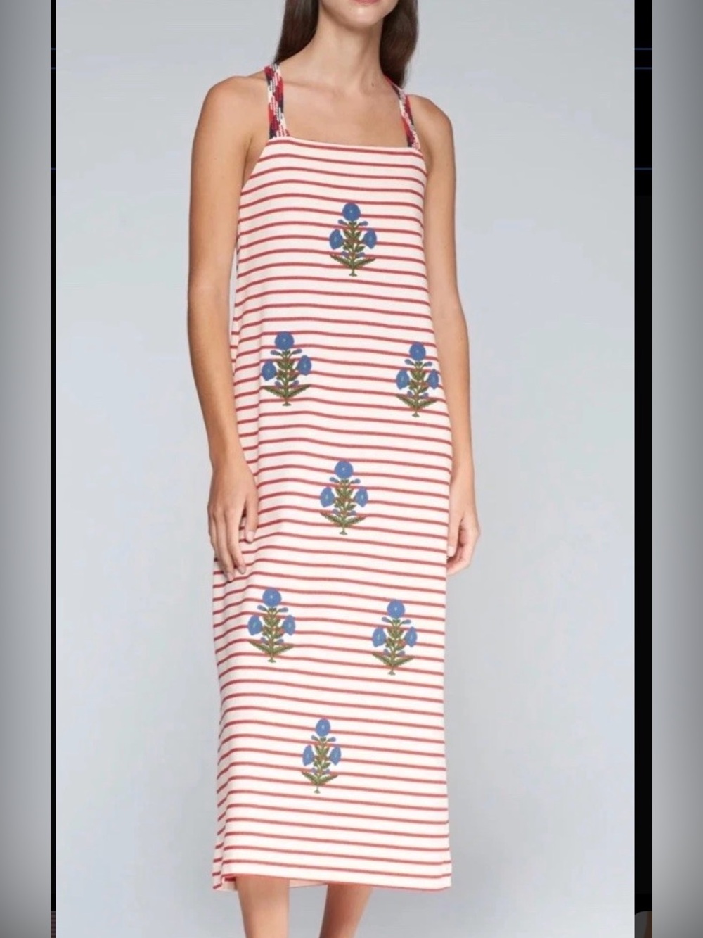 NWT VILAGALLO STRIPED MAXI DRESS LILOU EMB RAYA ROJA MARINERA PUNTO 38